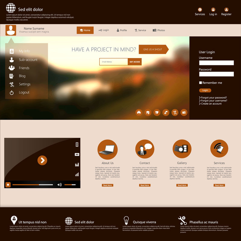 秋季背景模糊的平面网站模板
