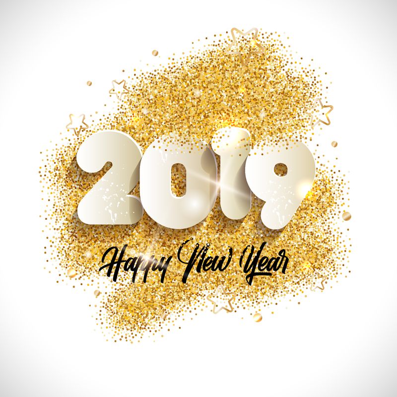 2019新年快乐背景-金色闪光的矢量图