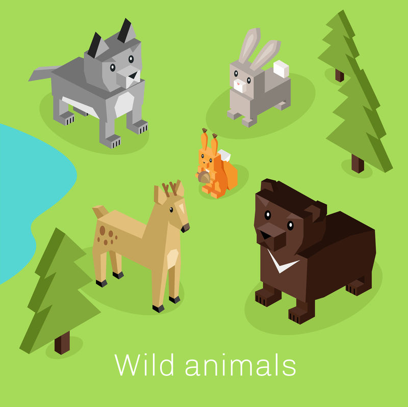 野生动物组等距三维设计