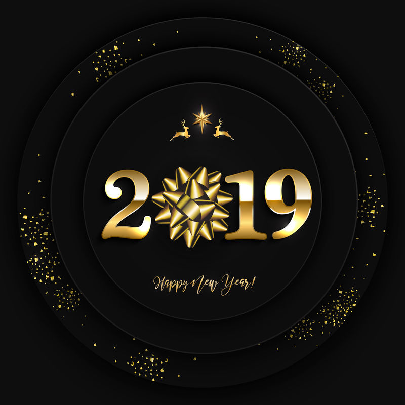 黑色背景下的新年快乐设计布局，2019和G