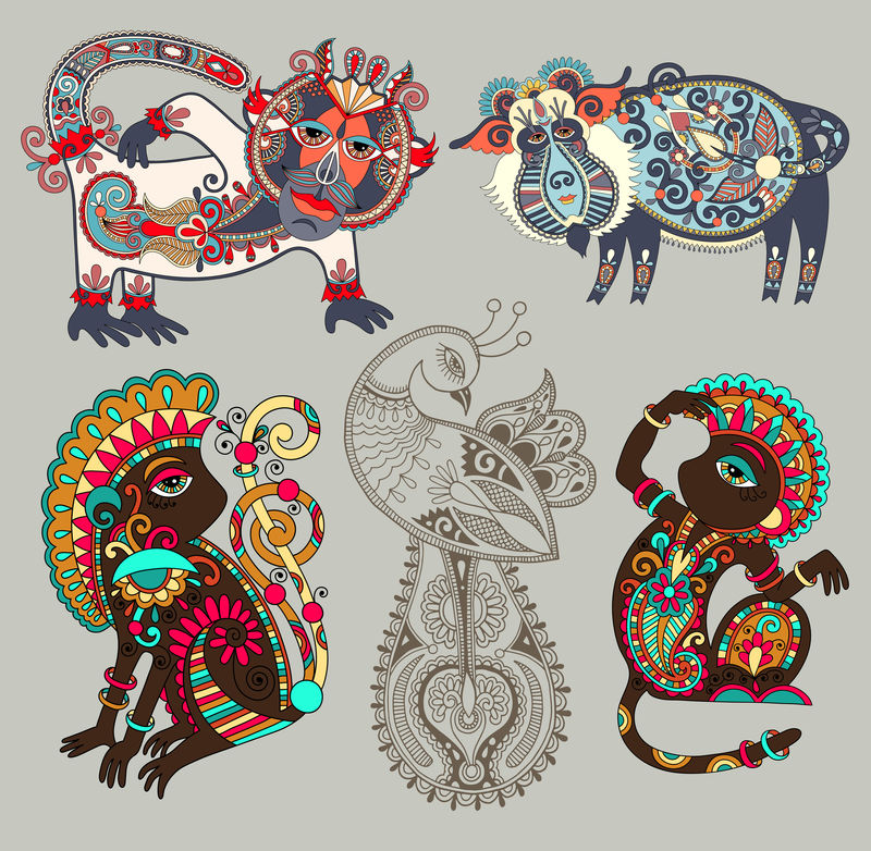 乌克兰传统的装饰性民间动物和鸟类