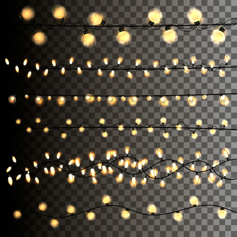 透明背景上的圣诞灯花环。