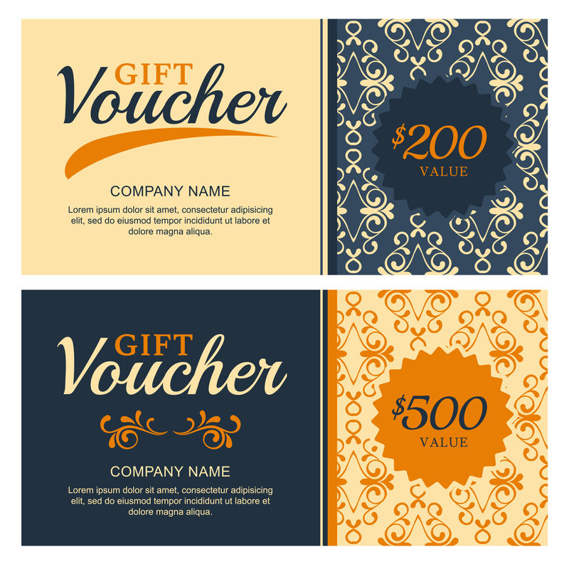 带复古装饰背景的矢量礼品券。