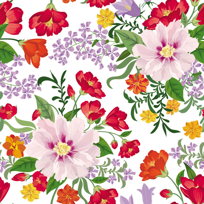 花卉无缝图案花卉背景-花的无缝纹理与花-华丽瓷砖壁纸