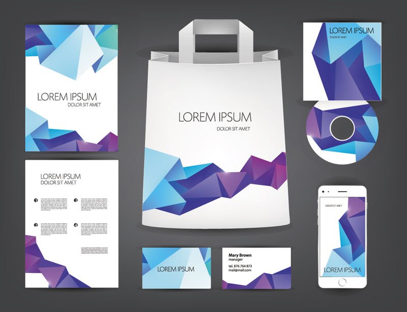 向量抽象标识集-水晶色主题现代概念-品牌纸袋、CD、电话、名片、传单、宣传册设计