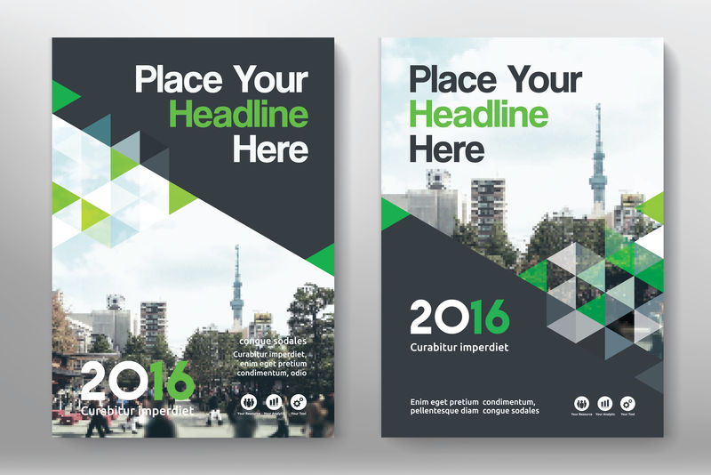 城市背景下的绿色方案商务书籍封面设计模板A4-能适应宣传册-年报-杂志-海报-公司介绍-档案袋-传单-横幅-网站