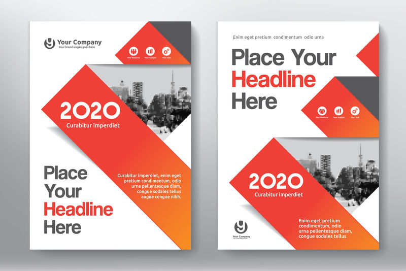 橙色-城市背景-商务书封面设计模板为A4-易于适应小册子、年度报告、杂志、海报、公司介绍、投资组合、传单、横幅、网站