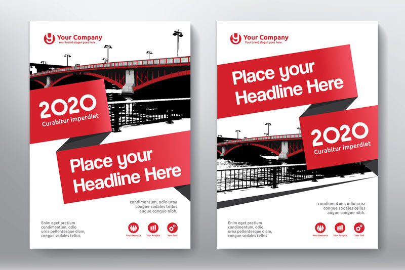 红色背景与城市背景商务书籍封面设计模板A4-易于适应小册子-年报-杂志-海报-公司介绍-档案袋-传单-横幅-网站