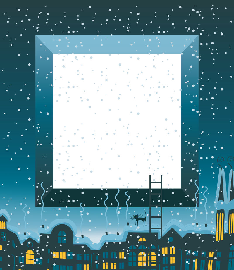 圣诞卡上有冬天的旧城和铭文的地方