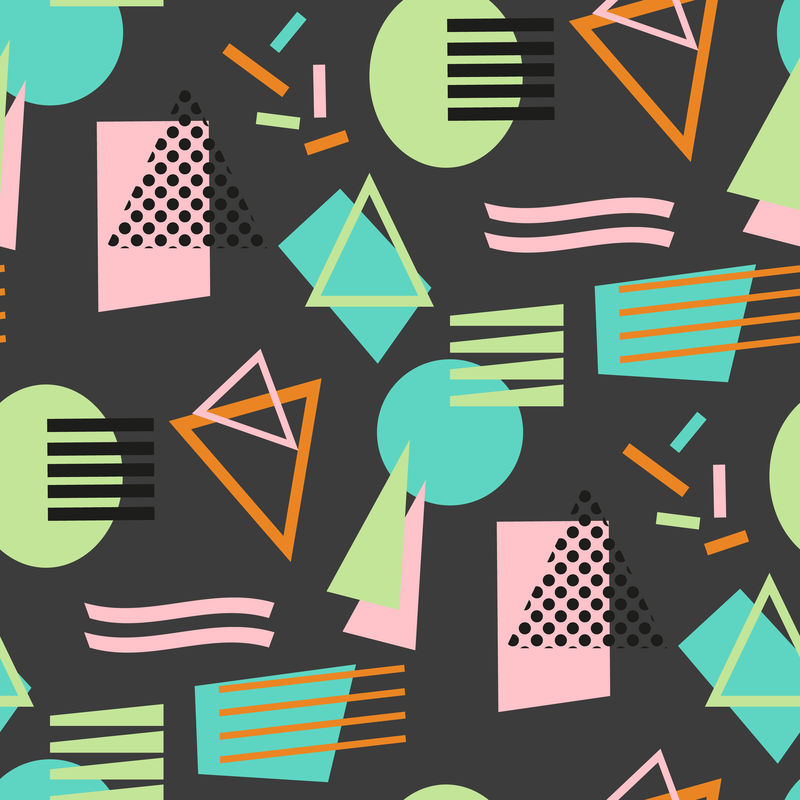 抽象几何图形无缝图案-复古80年代-90年代孟菲斯风格