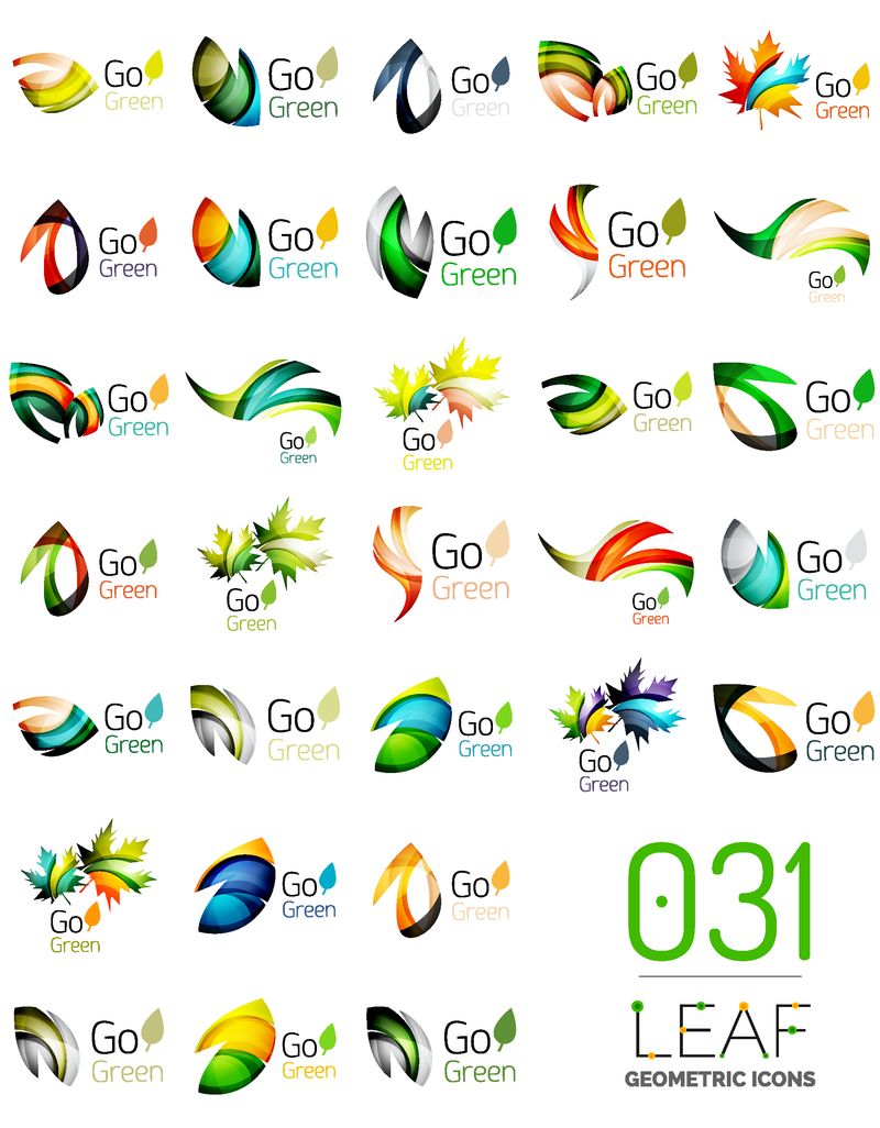 用流动的波浪形元素创建的一组彩色几何叶-矢量图解