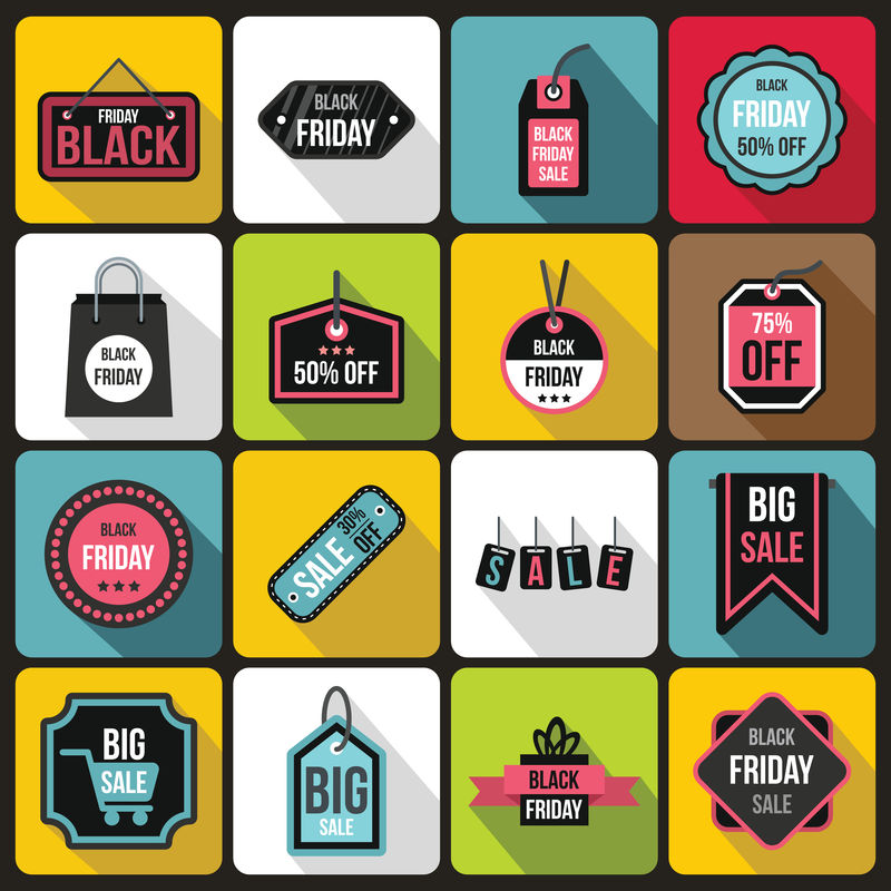 黑色星期五图标集,扁平样式