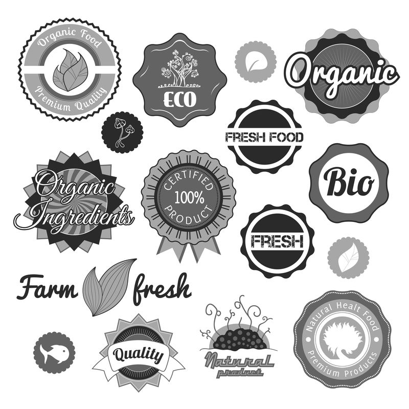 收集绿色矢量标签、徽章和图标