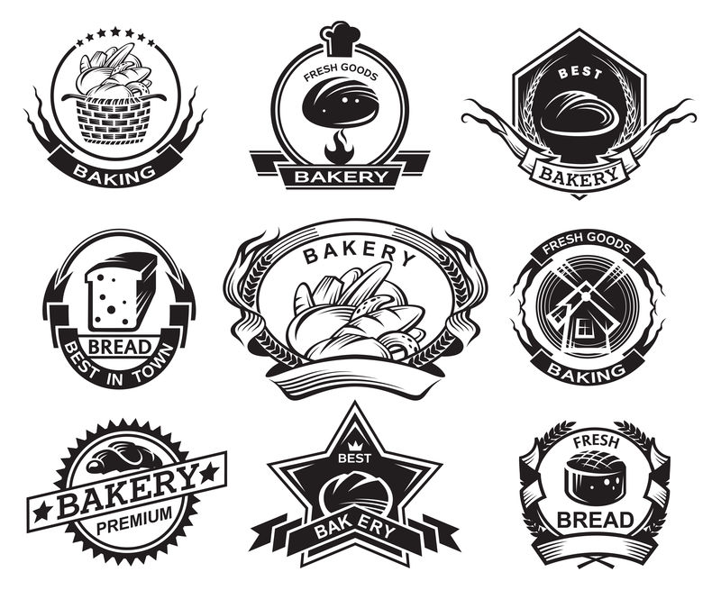 九套单色面包店标签