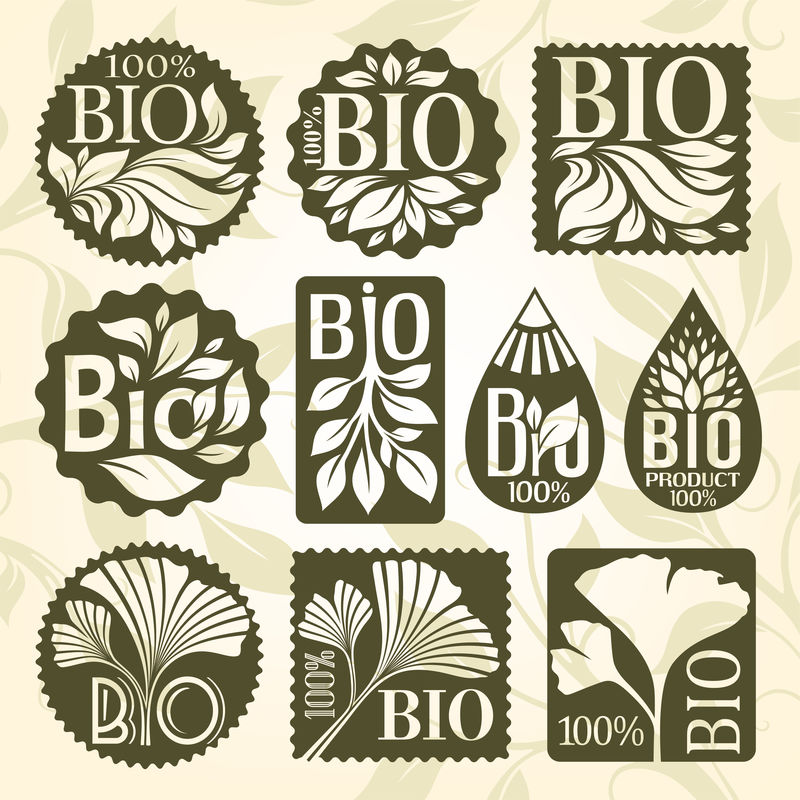 生物制品。向量标签和点画集