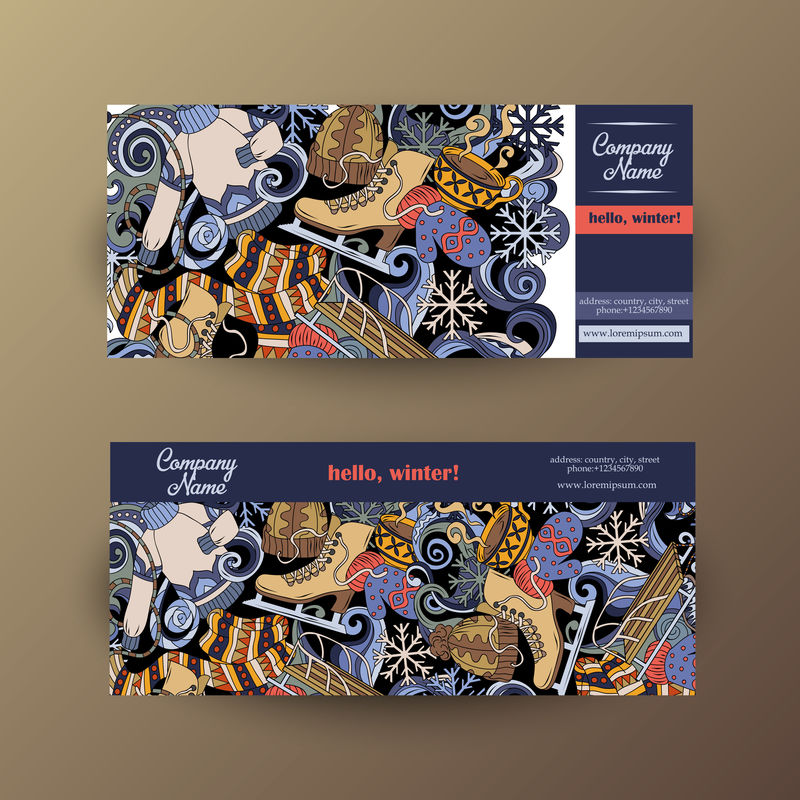 卡通可爱多彩矢量手绘涂鸦冬季。