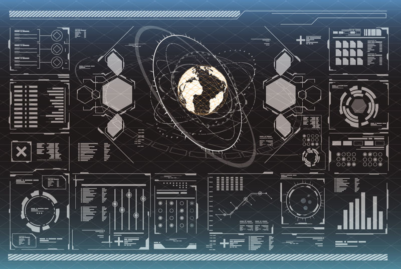 一组黑白信息图形元素-网页和应用程序的抬头显示元素-未来用户界面-应用程序和虚拟现实的模板用户界面