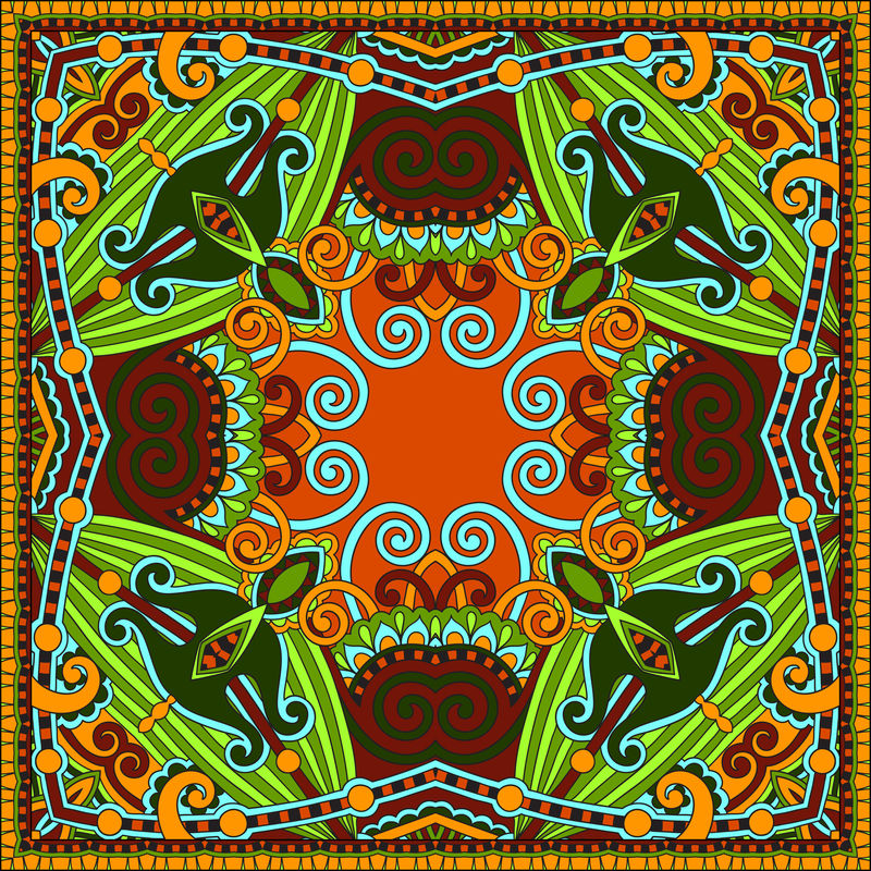 传统的装饰花佩斯利大手帕。方形装饰