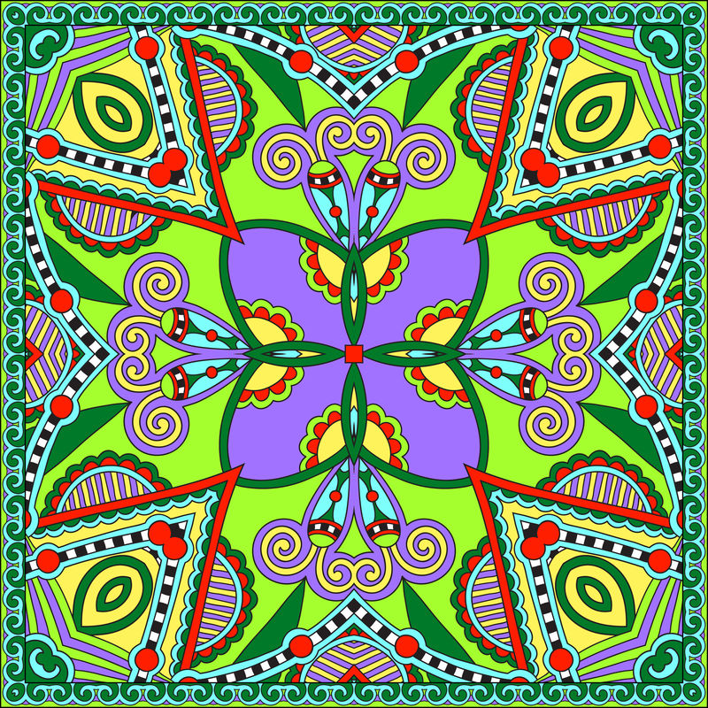 传统的装饰花佩斯利大手帕。方形装饰