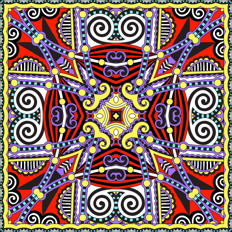 传统的装饰花佩斯利大手帕。方形装饰