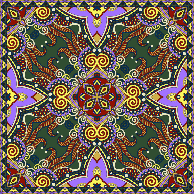 传统的装饰花佩斯利大手帕。方形装饰