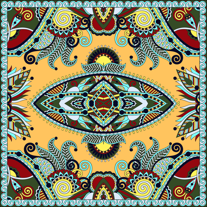 传统的装饰花佩斯利大手帕。方形装饰