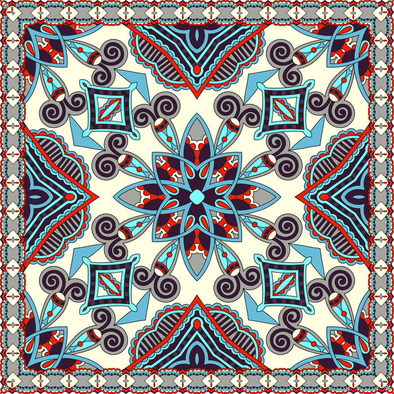 传统的装饰花佩斯利大手帕。方形装饰