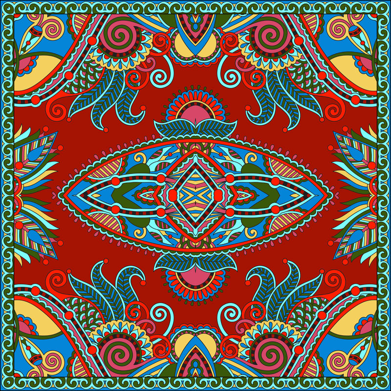 传统的装饰花佩斯利大手帕。方形装饰