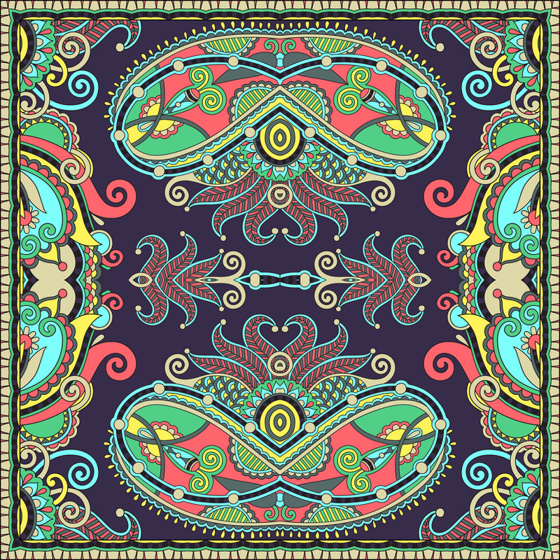 传统的装饰花佩斯利大手帕。方形装饰