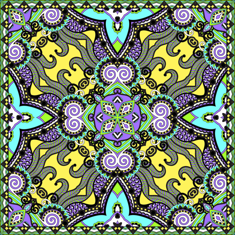 传统的装饰花佩斯利大手帕。方形装饰