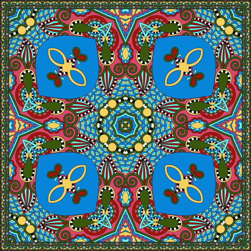 传统的装饰花佩斯利大手帕。方形装饰