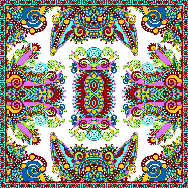 传统的装饰花佩斯利大手帕。方形装饰