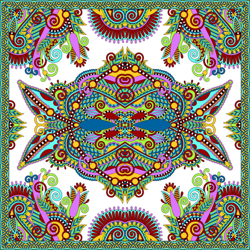 传统的装饰花佩斯利大手帕。方形装饰