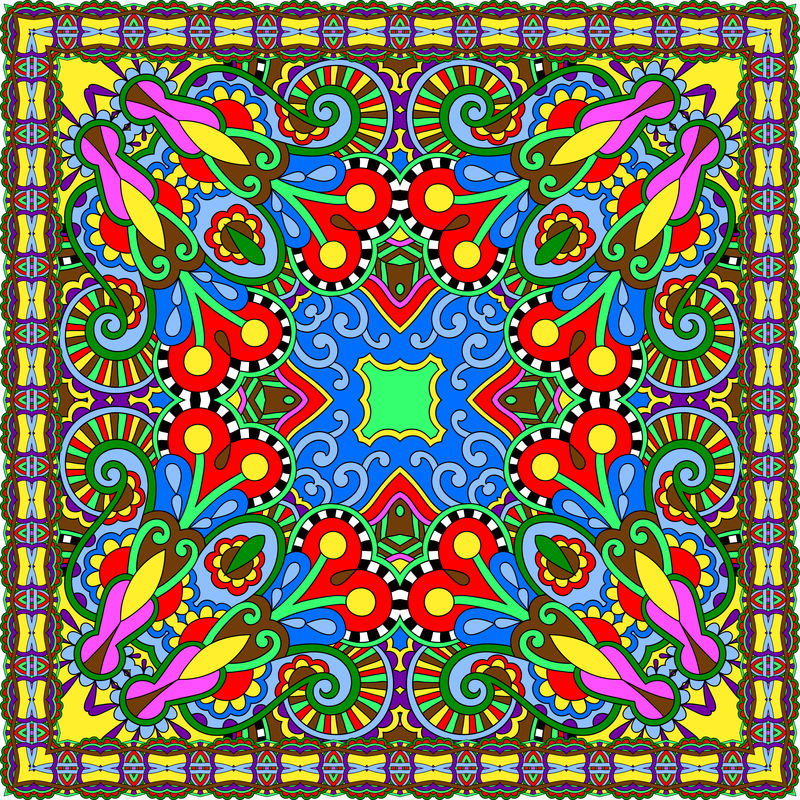 传统的装饰花佩斯利大手帕。方形装饰