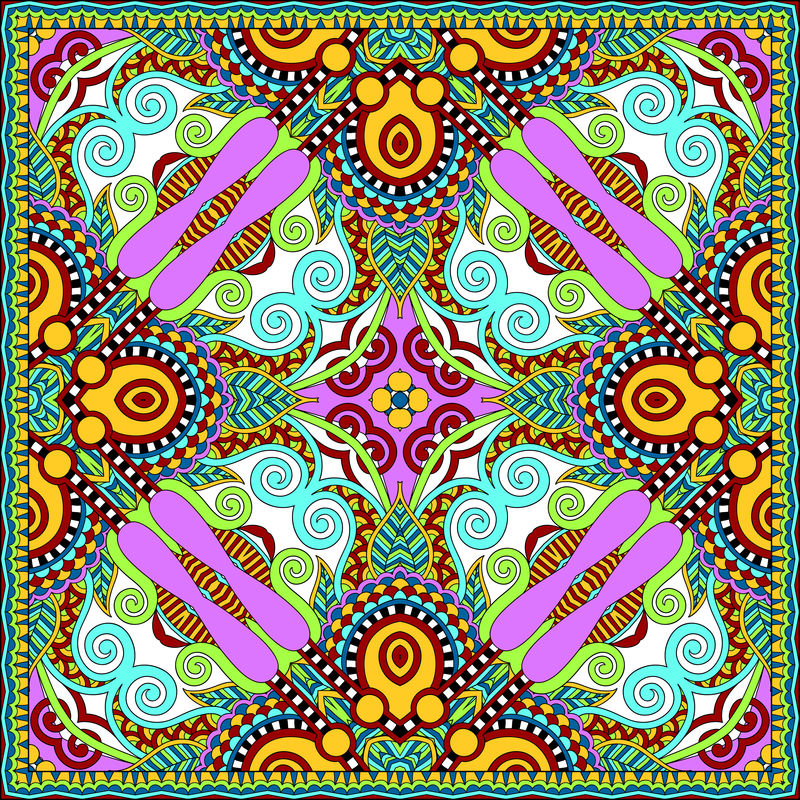 传统的装饰花佩斯利大手帕。方形装饰