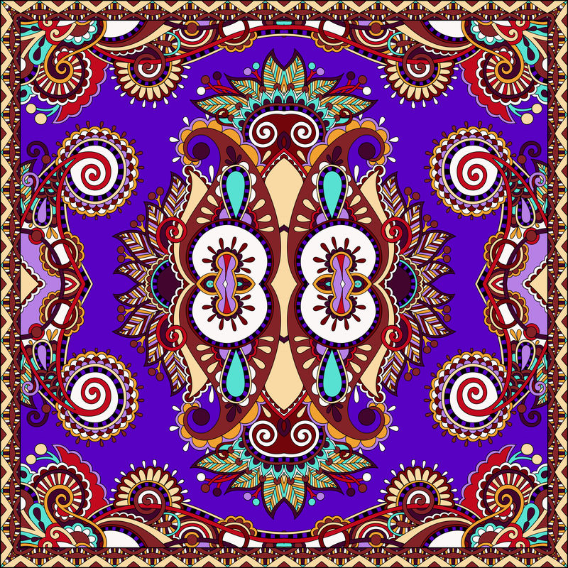 传统装饰花佩斯利紫罗兰色大手帕