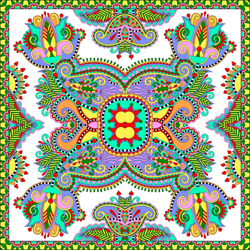 传统的装饰花佩斯利大手帕。方形装饰