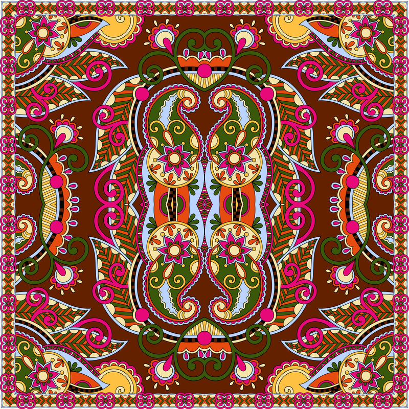 传统的装饰花佩斯利大手帕。方形装饰