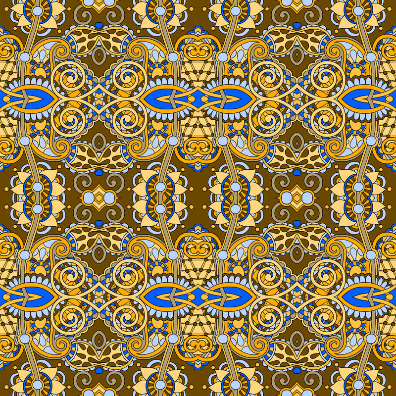 几何复古花卉无缝图案，风格