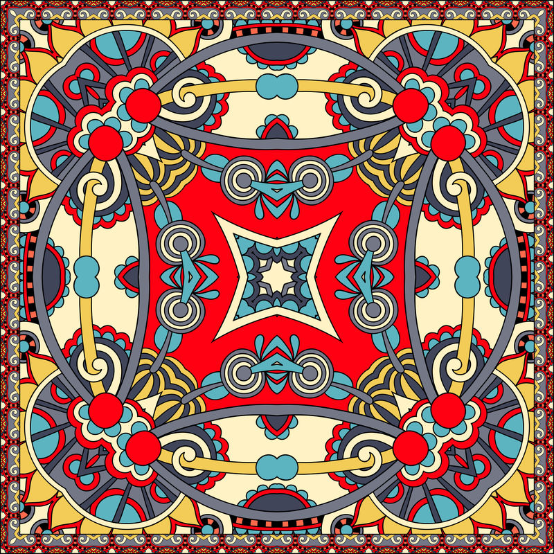 传统的装饰花佩斯利大手帕。方形装饰