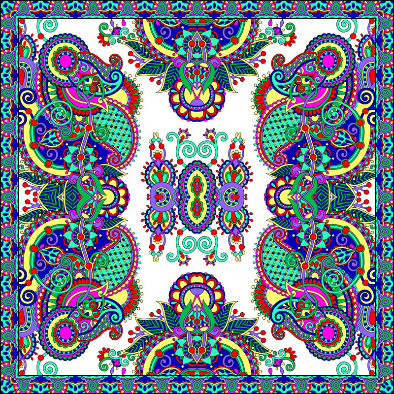 传统的装饰花佩斯利大手帕。方形装饰