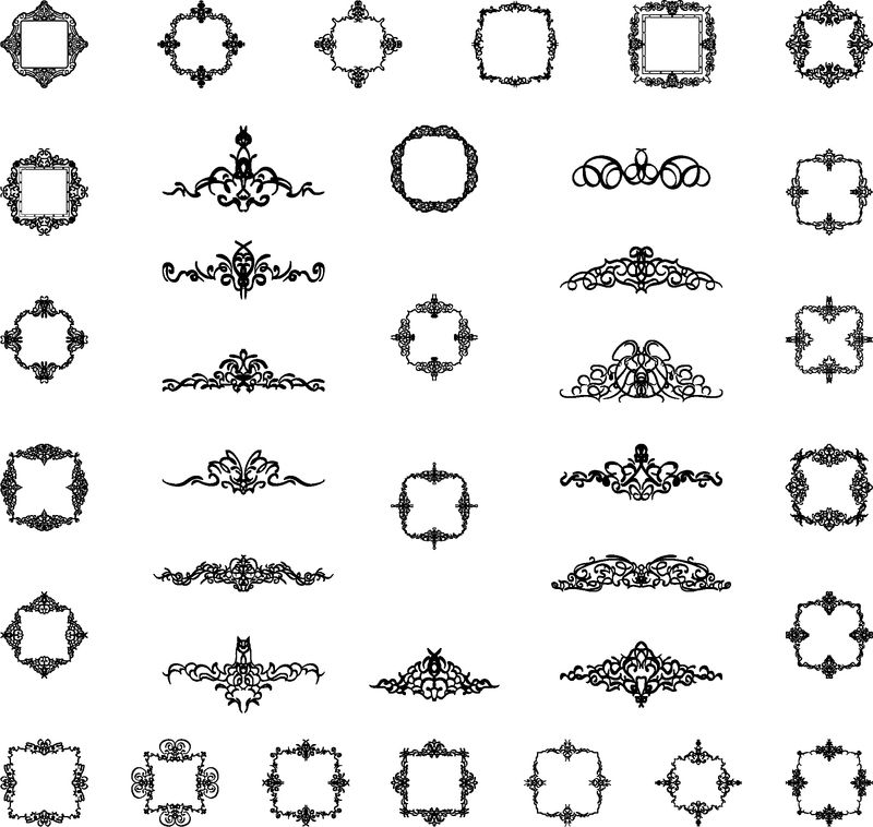复古玫瑰和维多利亚装饰文字或设计标志-经典柳条标志在庞大的收藏-栅格中的图案框架和装饰元素-古典皇家卷轴装饰菜单-标签