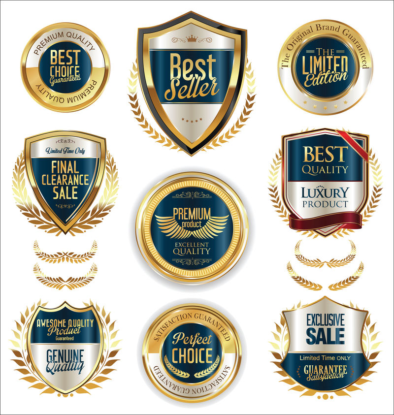 优质奢华的金色复古徽章和标签收藏