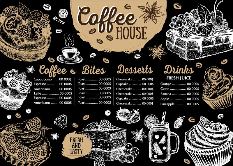 圣诞快乐菜单-矢量手绘插图