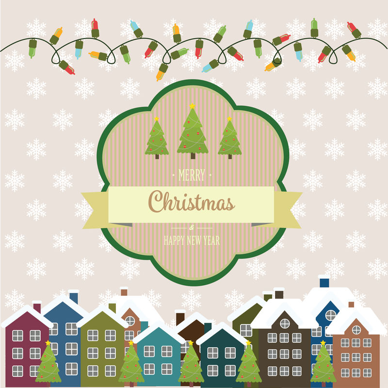复古风格的新年和圣诞卡插图