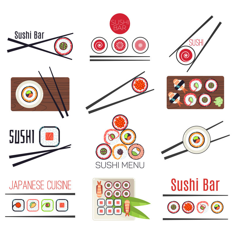 日本寿司吧或餐厅菜单矢量集
