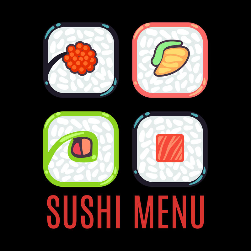寿司菜单食物标识矢量模板黑色