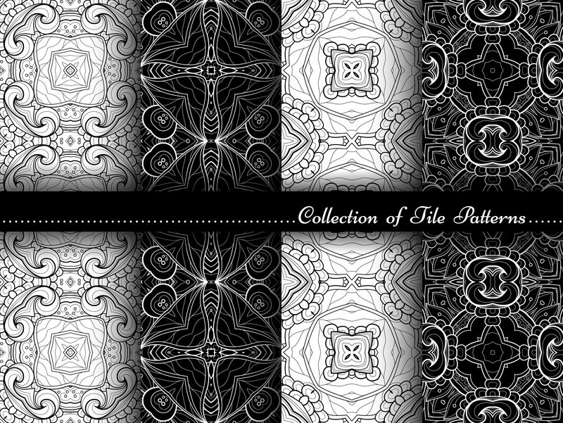 黑色和白色无缝古董图案的矢量收集
