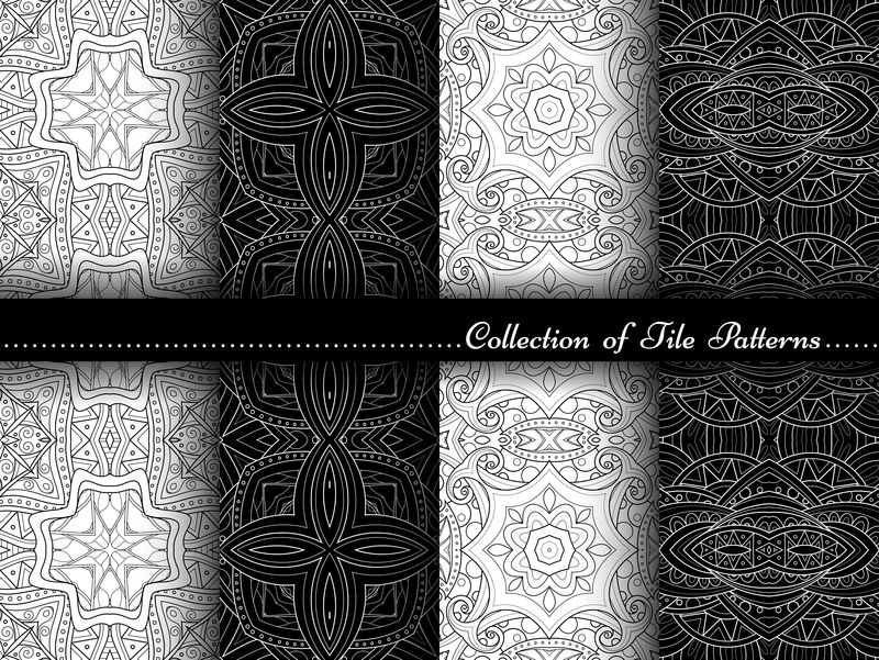 黑色和白色无缝古董图案的矢量收集