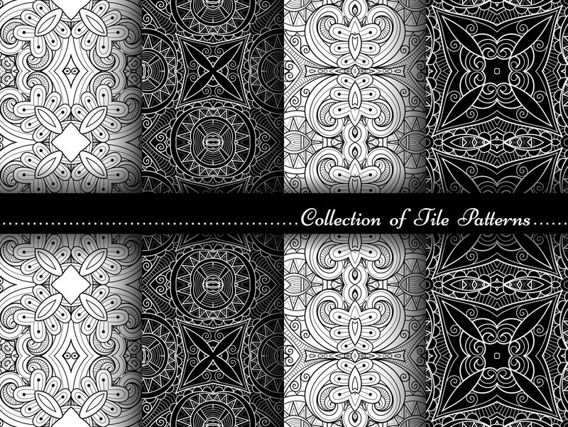 黑色和白色无缝古董图案的矢量收集